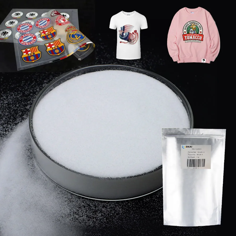 OKAI Excellent quality DTF Adhesive White Hot Melt Powder for Heat Transfer Hot Melt Adhesive EVA White Hotmelt Powder