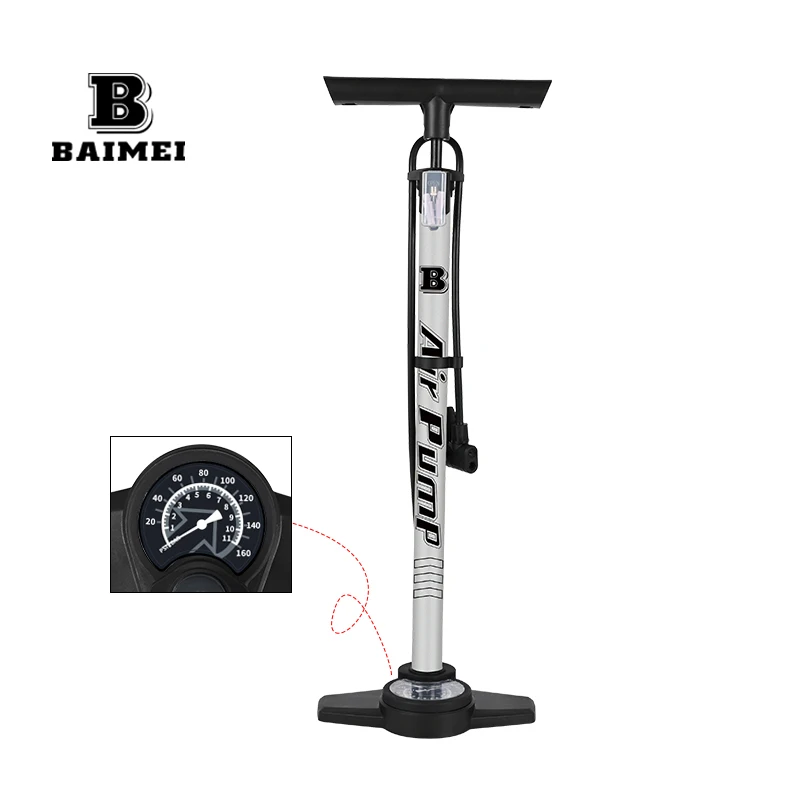 BM OEM 160 PSI Aluminum Alloy Floor Air Cycling Pump Hand Air Tire Bicycle Pump with Pressure Gauge for Fitness Biking