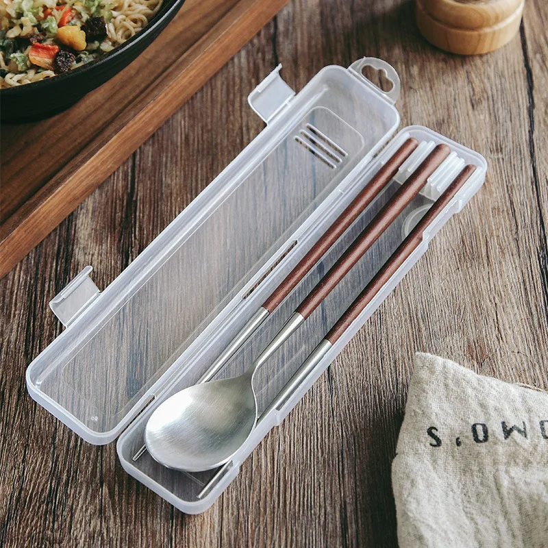 High Quality 304 Stainless Steel Cutlery Portable Flatware Mirror Spoon Chopsticks Silverware Set For Travel