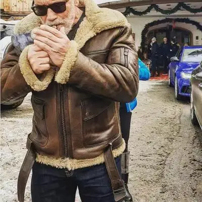 Hot Selling  Warm Sheepskin Filling  Men Winter Biker Style Vintage Fur Jacket Clothing Aviator Plus Size Leather Jacket