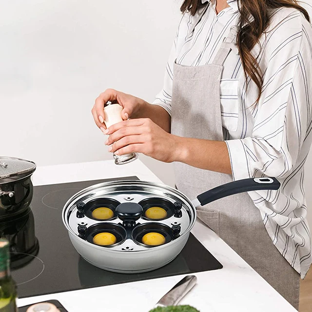 Egg Fry Pan 4 Cups Non-Stick Egg Poacher Fry Pan Set
