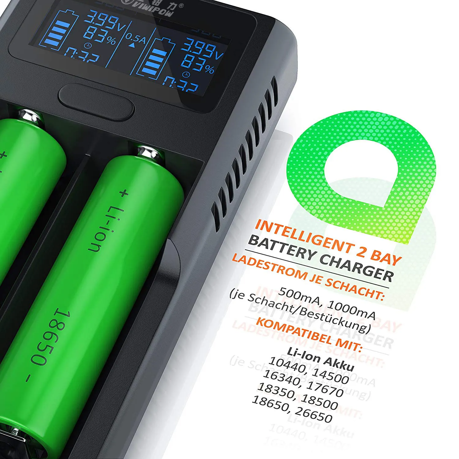 High quality VIWIPOW VIP-ZL220C universal li ion 18650 3.7v battery charger