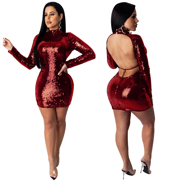 
 Женская одежда новейшего дизайна 2020, модное женское облегающее Мини-Платье С Блестками, Бисером и длинным рукавом для вечеринки или клуба  