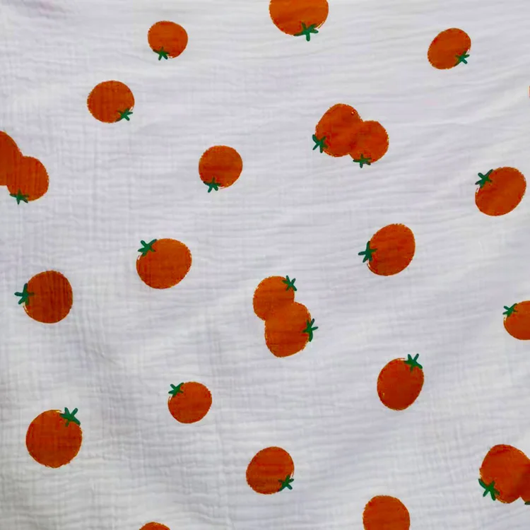 2 Layer Wholesale Customized Fruit Print Organic100% Cotton Double Gauze Muslin Fabric