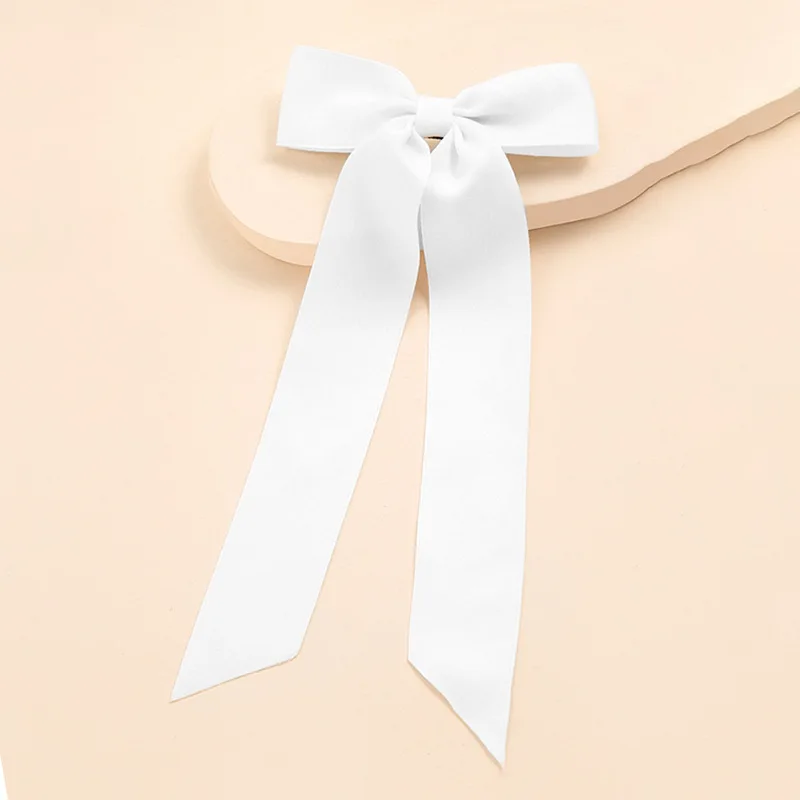 Custom Bow Hair Clip Double-Layer Long Ribbon Big Bow 100% Pure Silk Bow Hair Pin For Women Girls Ponytail