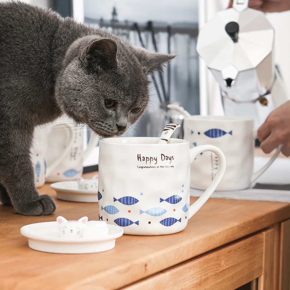japanese unique cartoon cups creative kawaii cute nordic belly  cup cat mug ceramic pattern