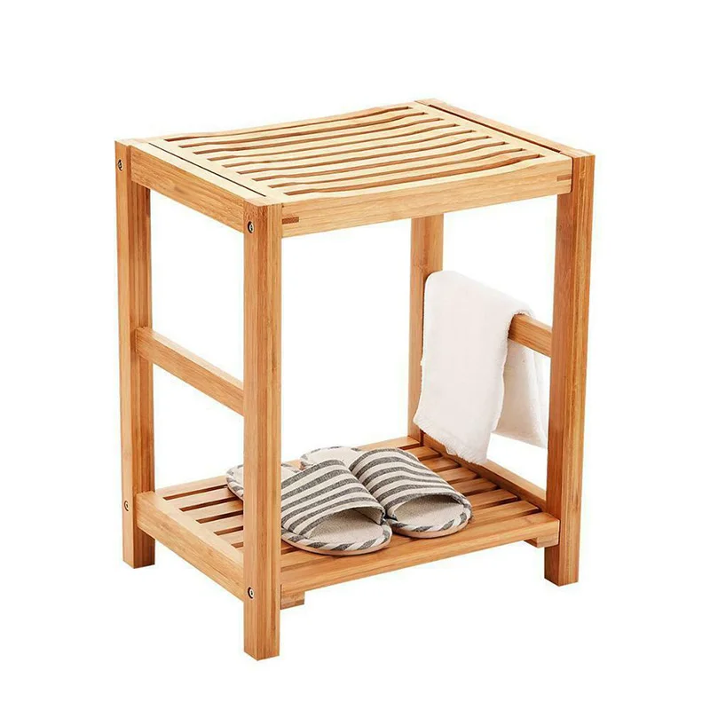 Storage Shelf Wood Indoor Bathing Bench Spa Bath Seat Bench Stool Storage Stool With Storage Rack