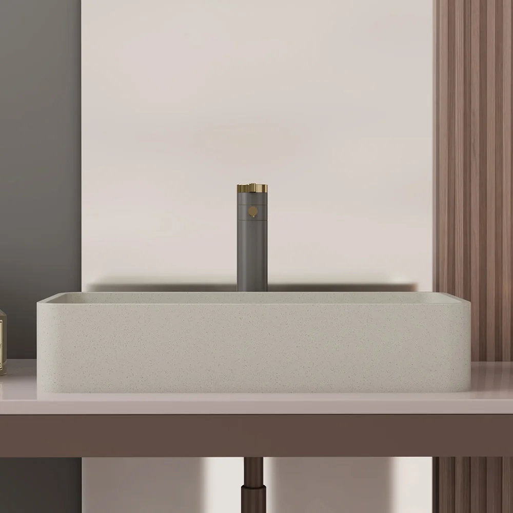 Modern commercial light luxury rectangular concrete bathroom Table Sink design Restaurant toilet concrete wash basin