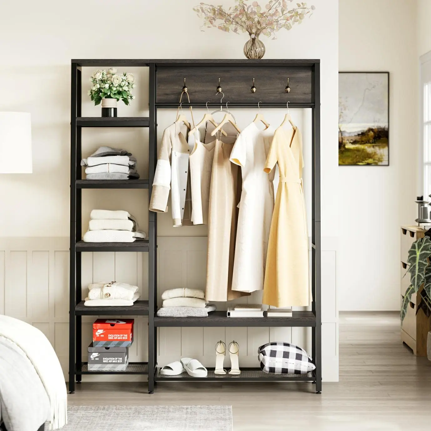 Bedroom Closet Wardrobe Organizer Storage Clothes Display Wire Garment Rack Shelf And Shoe Rack