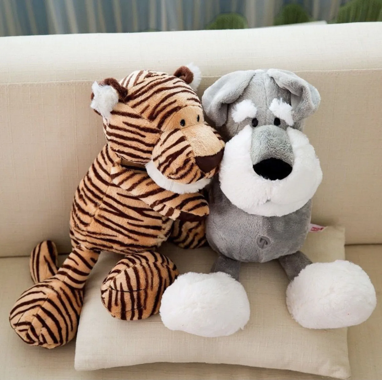 Top Quality snow soft Miniature schnauzer lion tiger giraffe plush dog stuffed animal plush doll toys