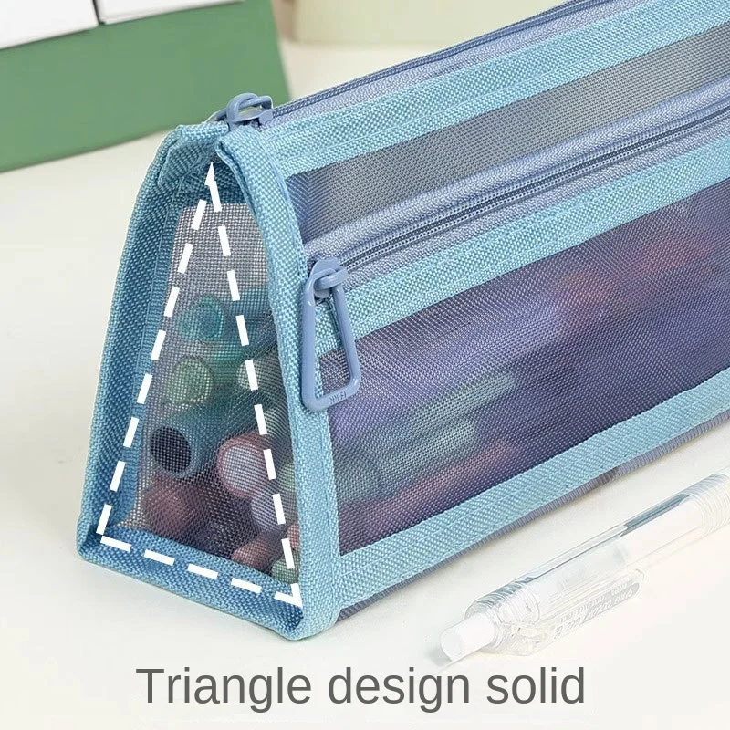 Large Capacity Double-Layer Transparent Nylon Mesh Zipper Pouch Stereoscopic Pencil Case For School Student Pencil Bag