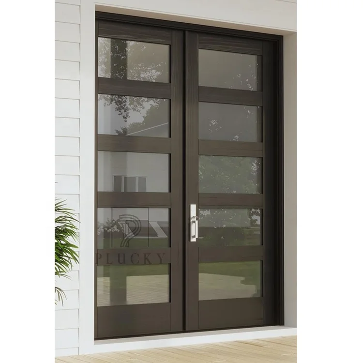 Hot sale double leaf solid wood entrance door with glass for villa