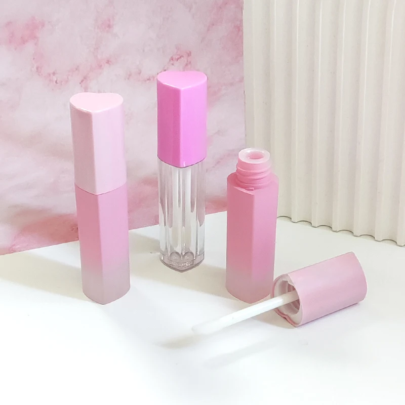Instock New heart-shaped pink plastic transparent bottle rose gold custom lipgloss tubes containers ip gloss tubes