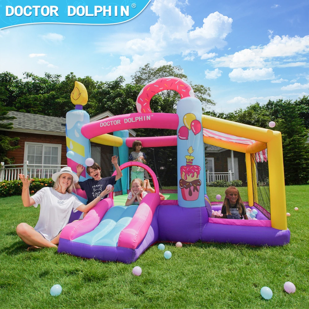 Doctor Dolphin Party Pink Bounce House Inflatable Bouncer Jumping Castle Bounce House Inflatable Slide With Blower