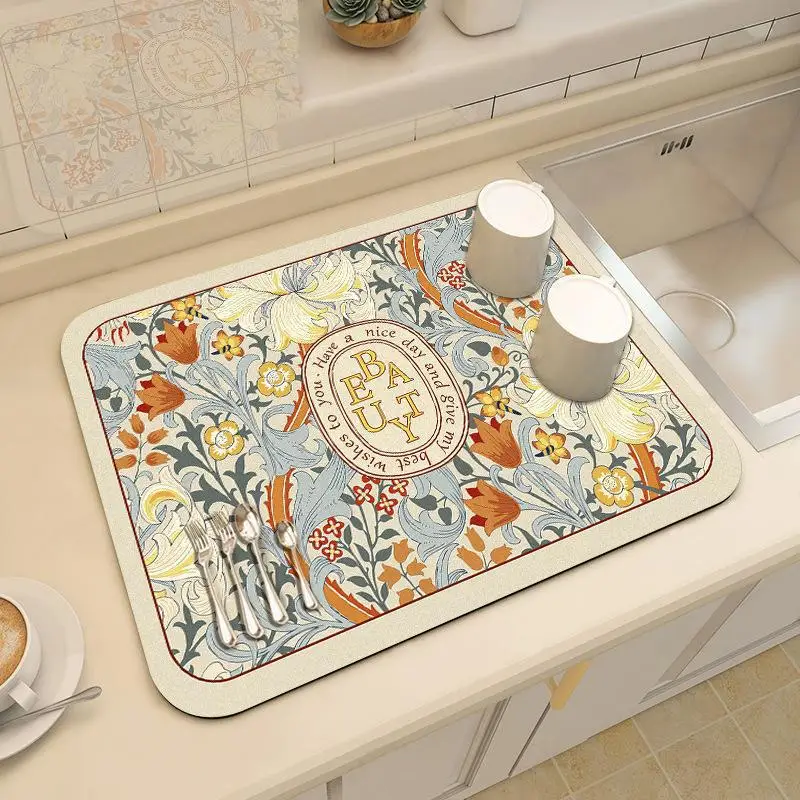 Household fresh absorbent mat soft diatomaceous earth kitchen non-slip mat tableware drying wash-free kitchen draining mat