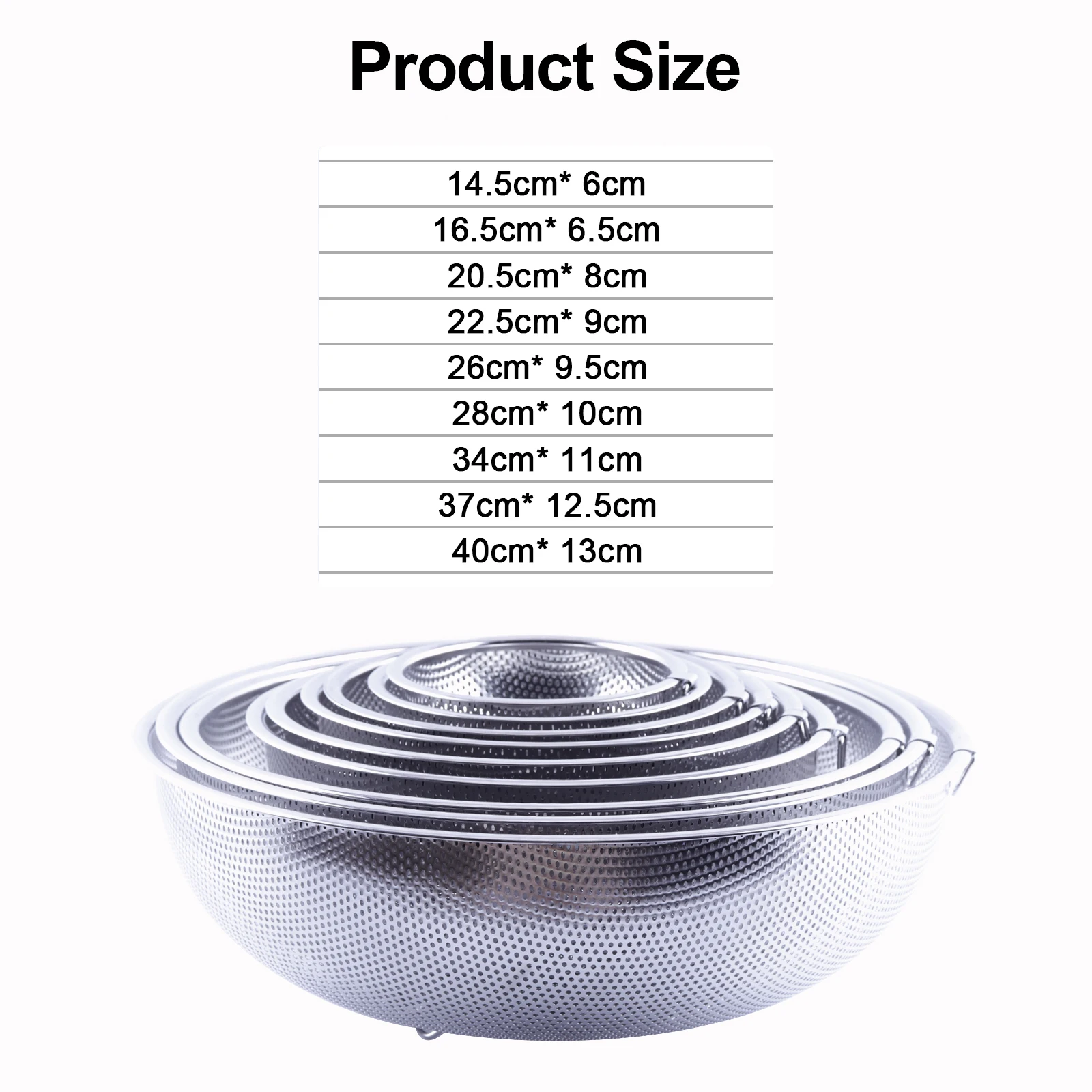 Stainless Steel Self-Draining Heavy Duty Kitchen Strainer with Heat Resistant hanging ring for Rice Noodles