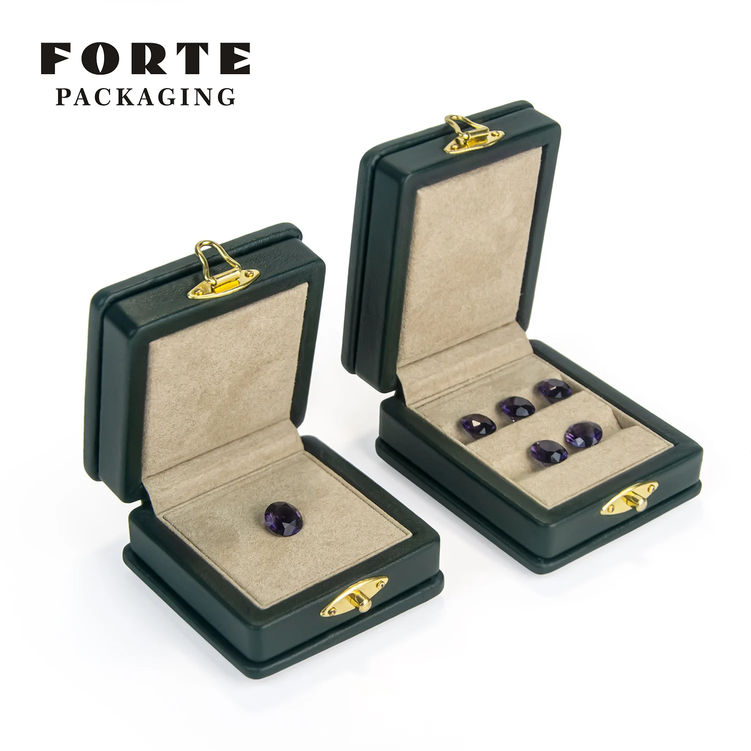 FORTE New Design Luxury Green Gemstone Box Set Gemstone Diamond Display Box Real Leather Gem Display Box