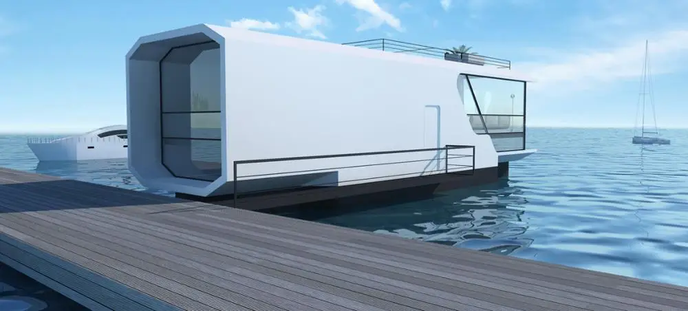 Factory Price Boathouse Holiday Resort Pontoon Marine Home Prefab House On Water Floating Module House Floating Houseboat