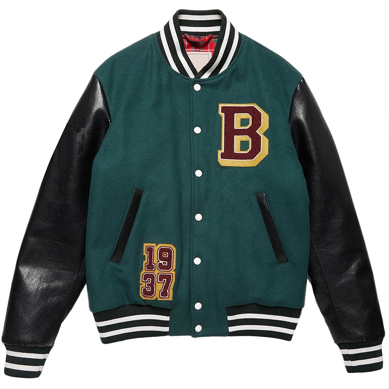 OEM High Quality Vintage Design Leather Sleeve Custom Color Coat Wool Body Varsity Letter Man Jacket For Men