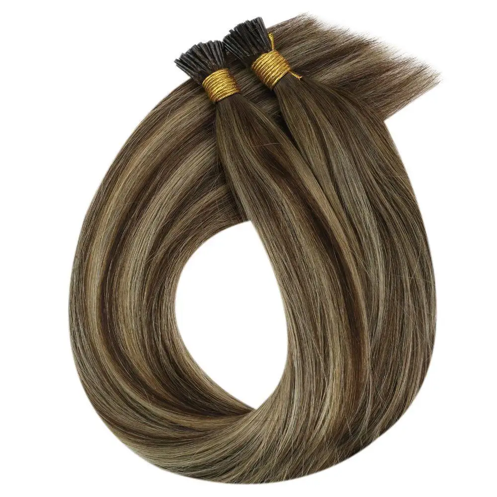 Full Shine Wholesale Real  BrazilianHuman Hair Extensions Balayage Brown I Tip Hair Extensions( #4/27/4)
