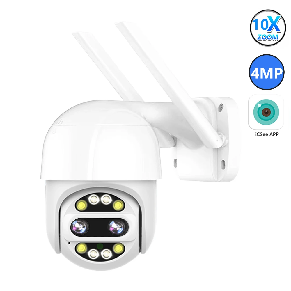 Full Color 4MP 10X Double Lens Outdoor Night Vision P2P Icsee Waterproof Wifi CCTV PTZ Camera