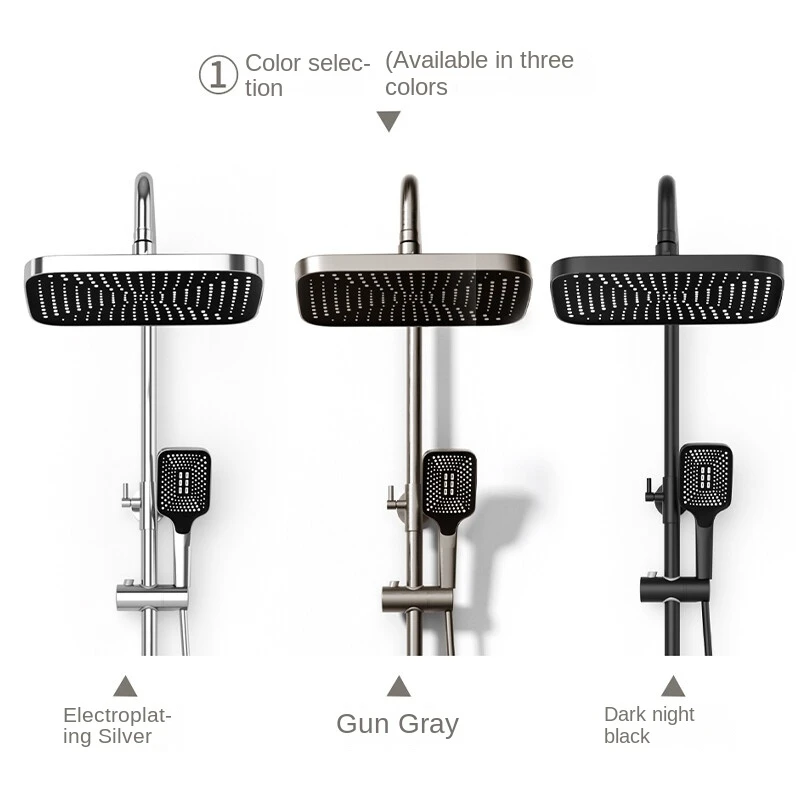 DQOK Fashion Piano Button Shower Faucet Brass 4 Function Gun Metal Grey Bathroom Thermostatic Shower Set