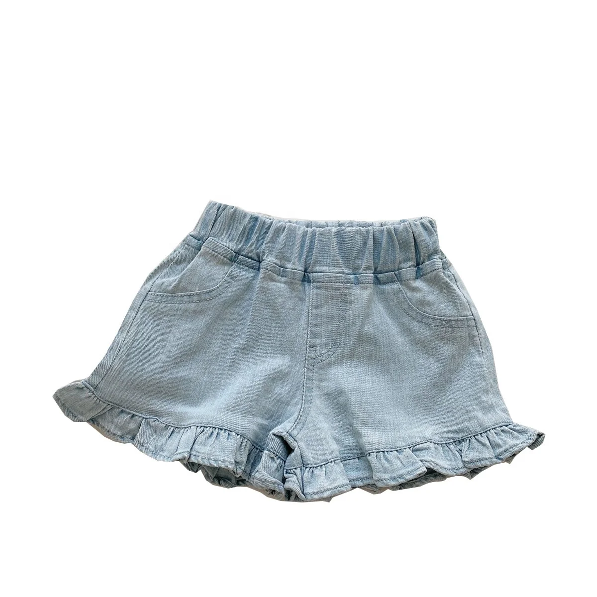 Designer Toddler Children Girls Clothing Cotton Denim Shorts For Baby Girl Custom Casual Girls Plain Denim Ruffle Shorts