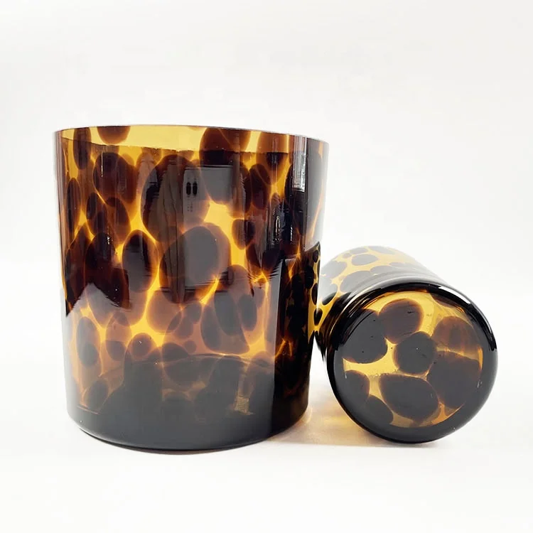 empty leopard spotted glass candle jars  candle containers for home decoration fragrant l candle jar
