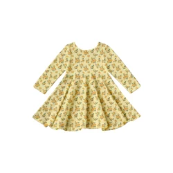 Girlymax fall 2022 floral flower pumpkin Plaid Orange Long Sleeve A-LIne Twirl Knee Length Baby Girls Dresses Kids Clothing