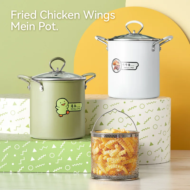 Wholesale Metal Noodles Boiler Deep Fryer With Filter Non-stick Fried Chicken Potato Chips Tempura Frying Pot Kitchen Cookware