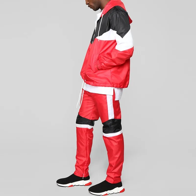 Спортивный костюм мужской из двух предметов, Стильный дизайнерский нейлоновый костюм для бега с цветными блоками