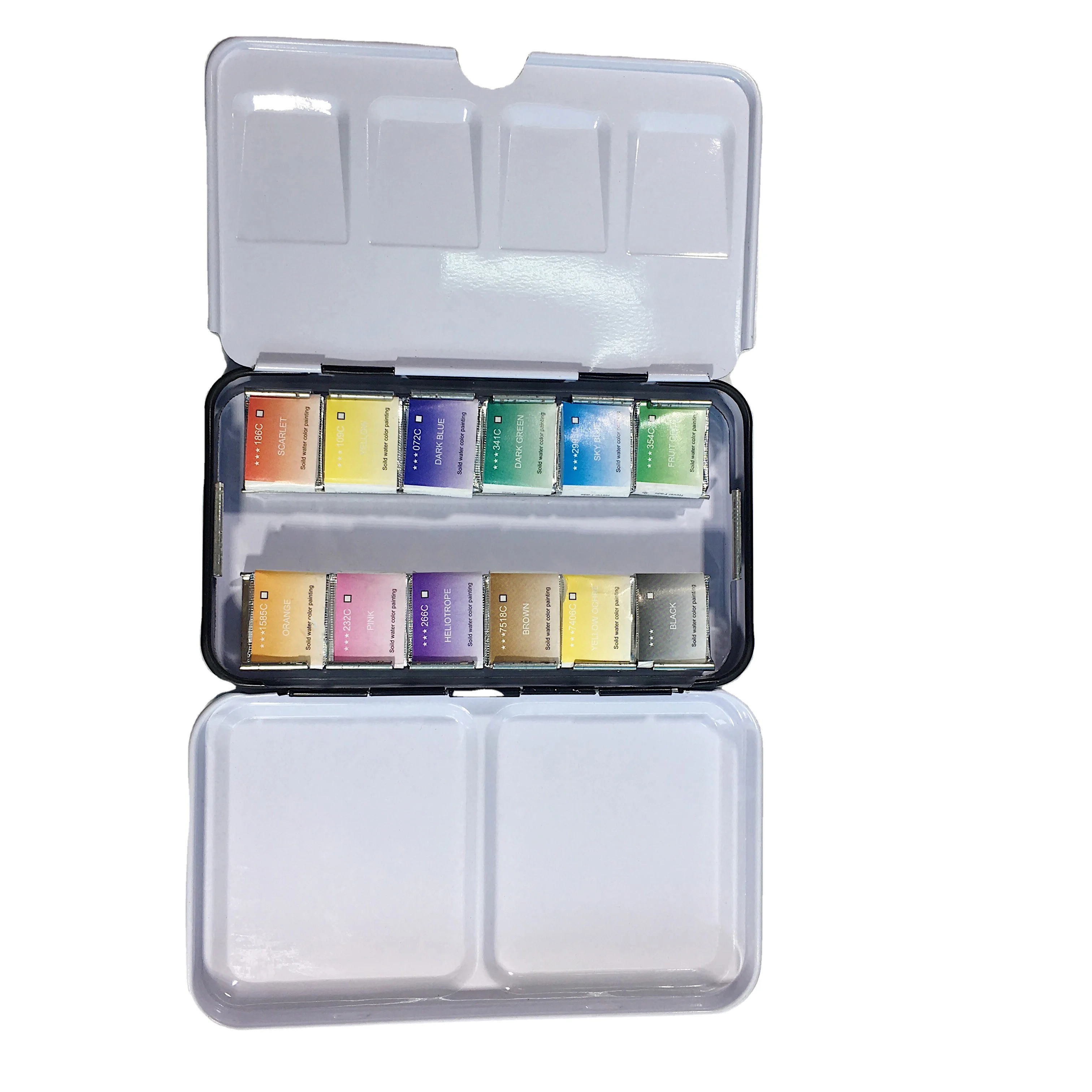 Portable metallic bright color non-toxic art tools painting  12-color watercolor case box