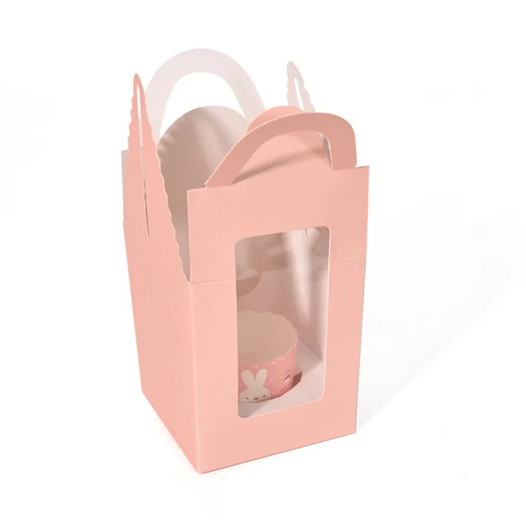 New Designed Handle Pastry Containers Muffins Cupcake Boxes Favor Packing Single Cupcake Carrier for Bakery Wrapping Party