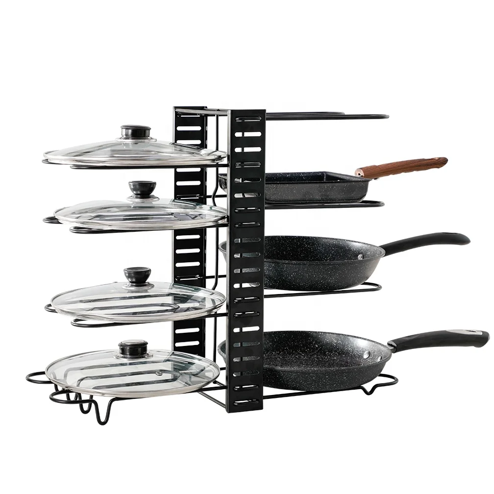 BAOYOUNI Cooking Pot And Pan Lid Cover Spoon Stands Kitchen Organizer Stackable Storage Shelves Rack