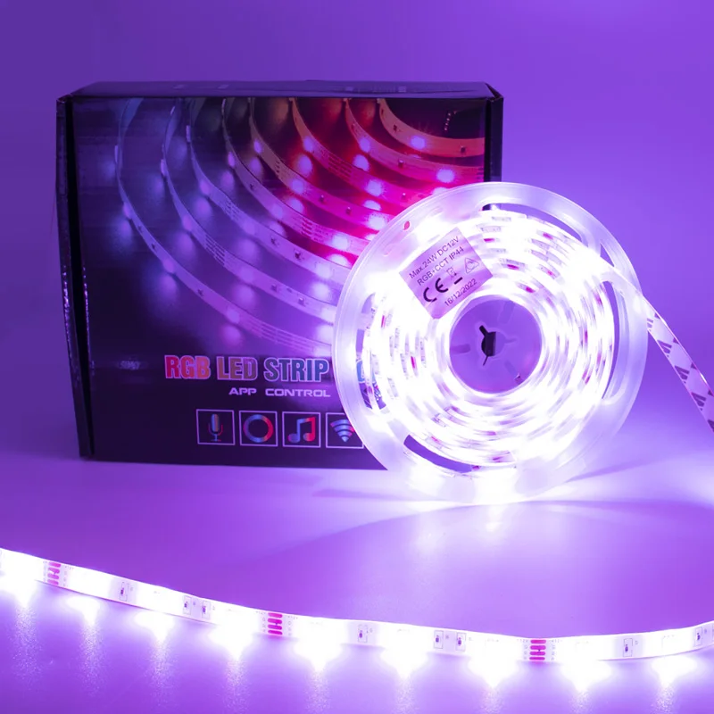 roll/5m 8W Smart LED Strip lighting  RGB+CCT 12V app control wifi tuya IP65 waterproof 3M glue CE sound control 40000h