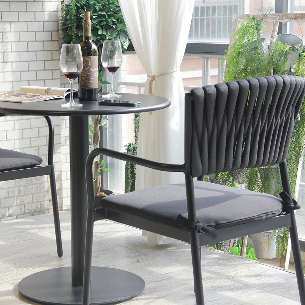 Outdoor Garden Chair Furniture Aluminum Metal Frame Olefin Woven Rope Fabric  Rattan Chair