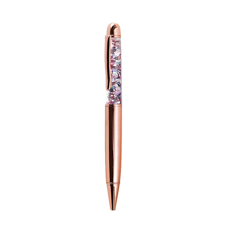 Rose Gold  pen Crystal Sequin Hot Sales Fat Empty Tube  Can filling Glitter Floating Ball Pens Logo Advertising holiday gifts