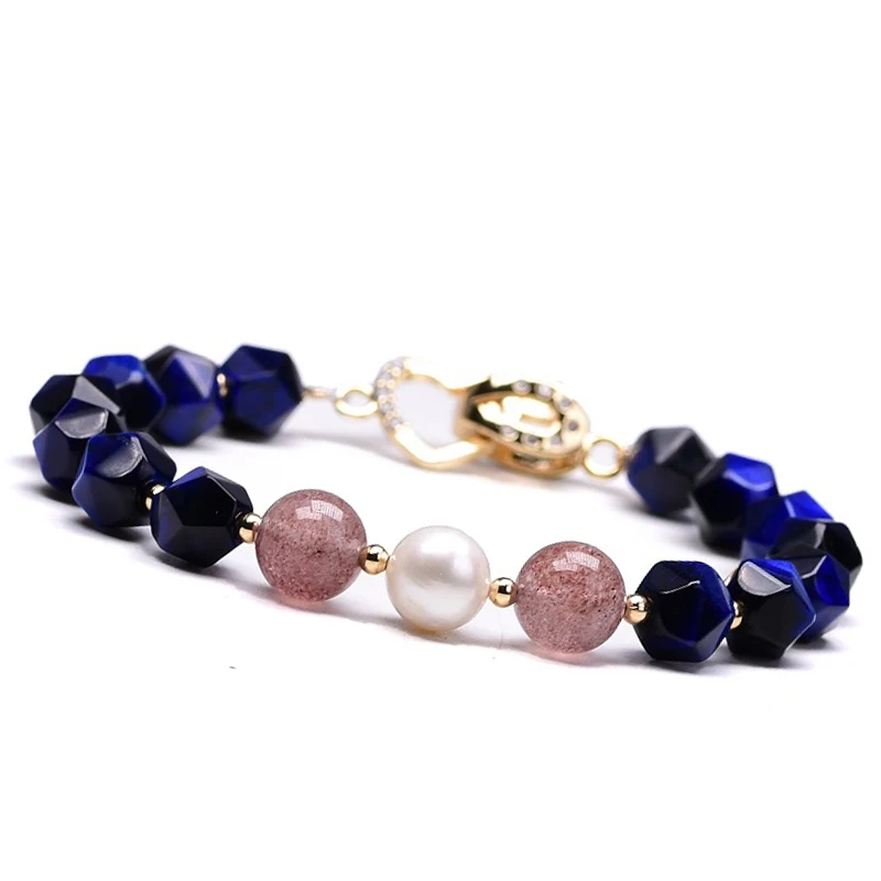 Fashion luxury natural pearl bracelet cut face tiger eye beaded bracelet exquisite charming love heart clasp bracelet