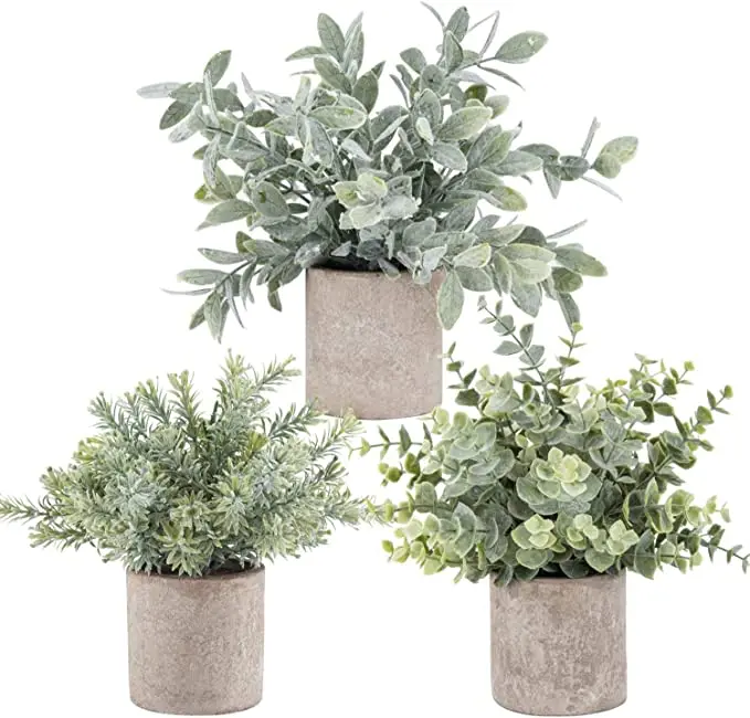 Mini Potted Plants Artificial Plastic Eucalyptus Plants for Home Office Desk Room Decoration