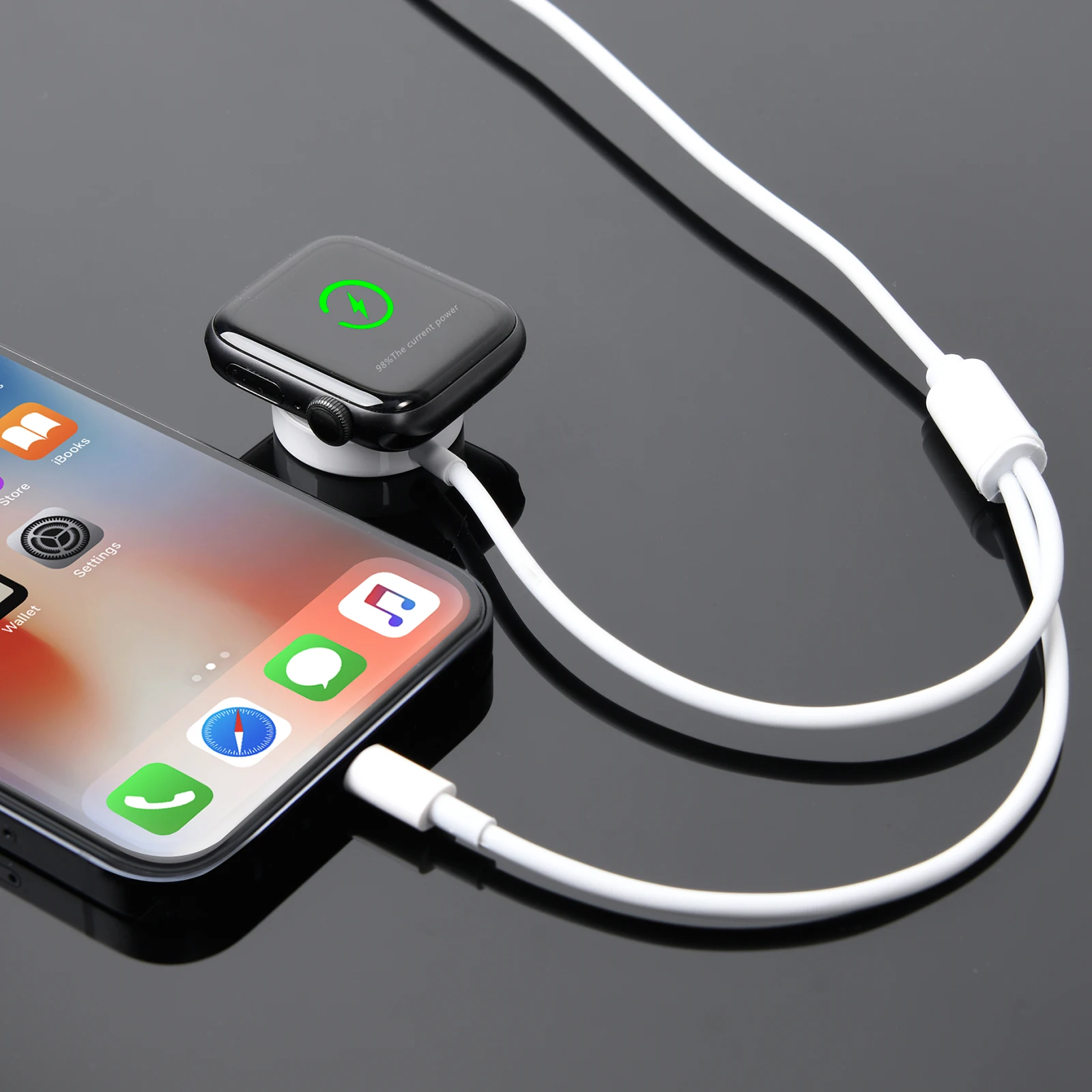 2W 1.0m Cable Watch Wireless Charging Smart Charging Station 2 in 1 Magnetic Wireless QI Charger for iPhone