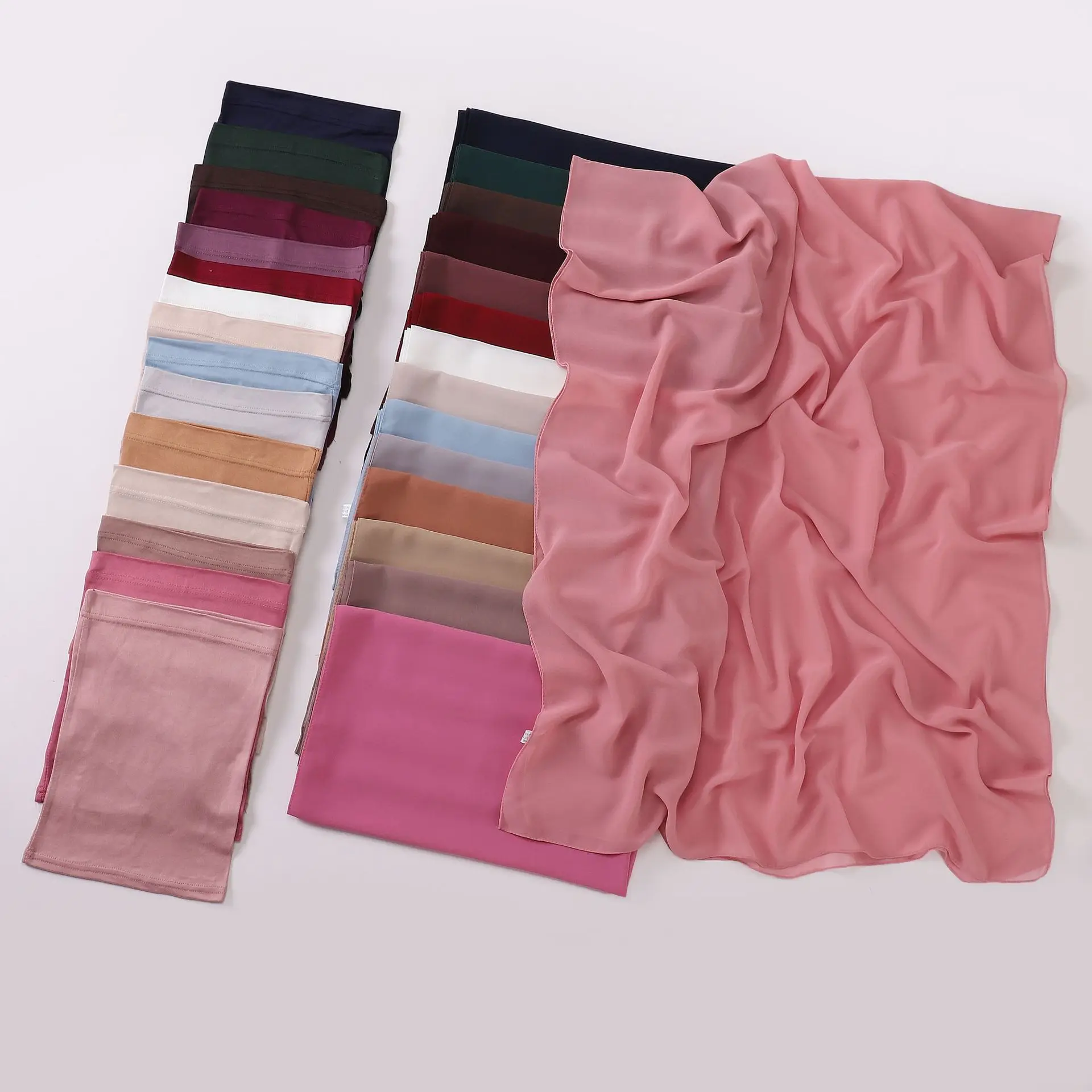 Wholesale Matching Muslim Hijab Undercap Headwrap Women Shawl Custom Chiffon Plain Arabic Hijab Set Inner Cap Hijab Scarf