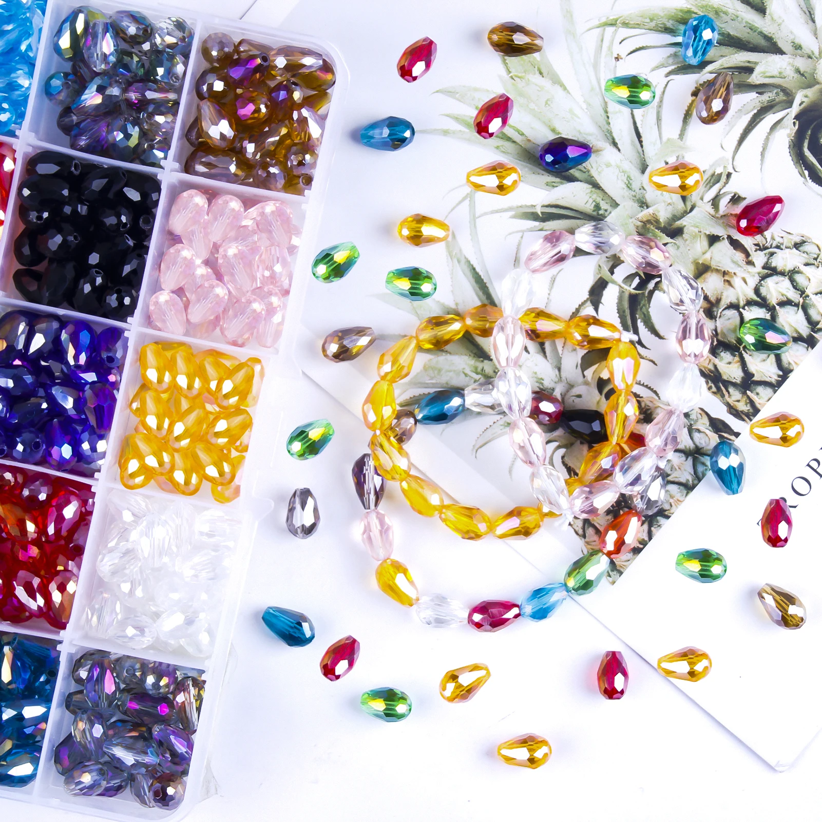 15 colors tear drop crystal beads for jewelry making supplies 8mm crystal bracelet beads loose glass beads box set kits