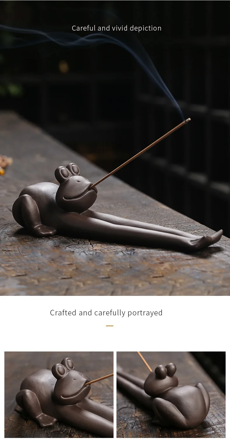 Cute Animal Frog Incense Holder with Incense Sticks Ceramic Incense Burner Cone for Stress & Anxiety Relief Yoga Meditation