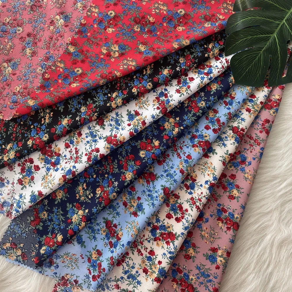 2021 New Arrival  Soft  21W Corduroy Design Floral Printed Woven Polyester Fabric For Making Dress Cloth Garment