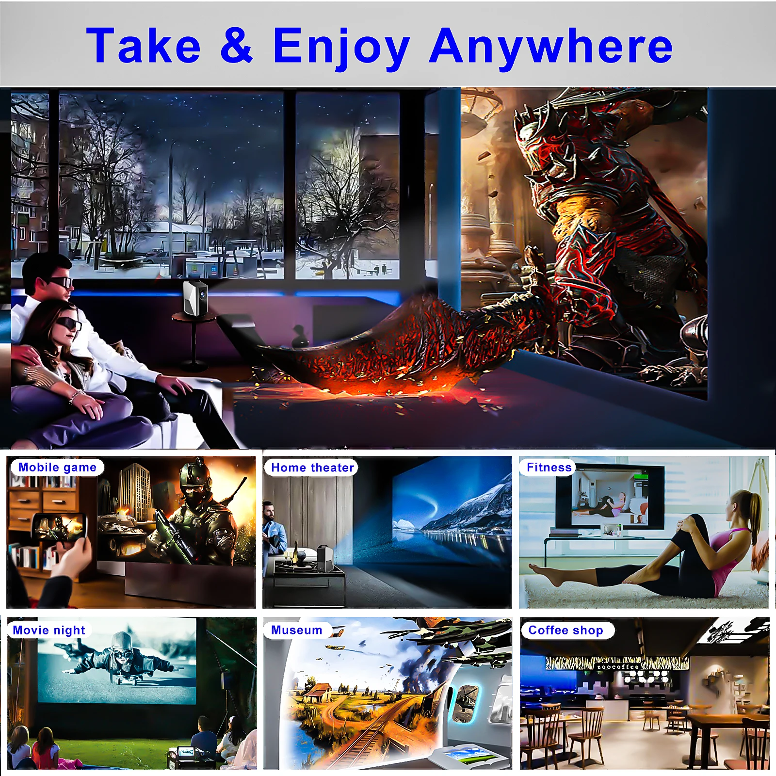 Android 9.0 System 4k 1080p H2 Projector Mini Smart Dlp WIFI Projector