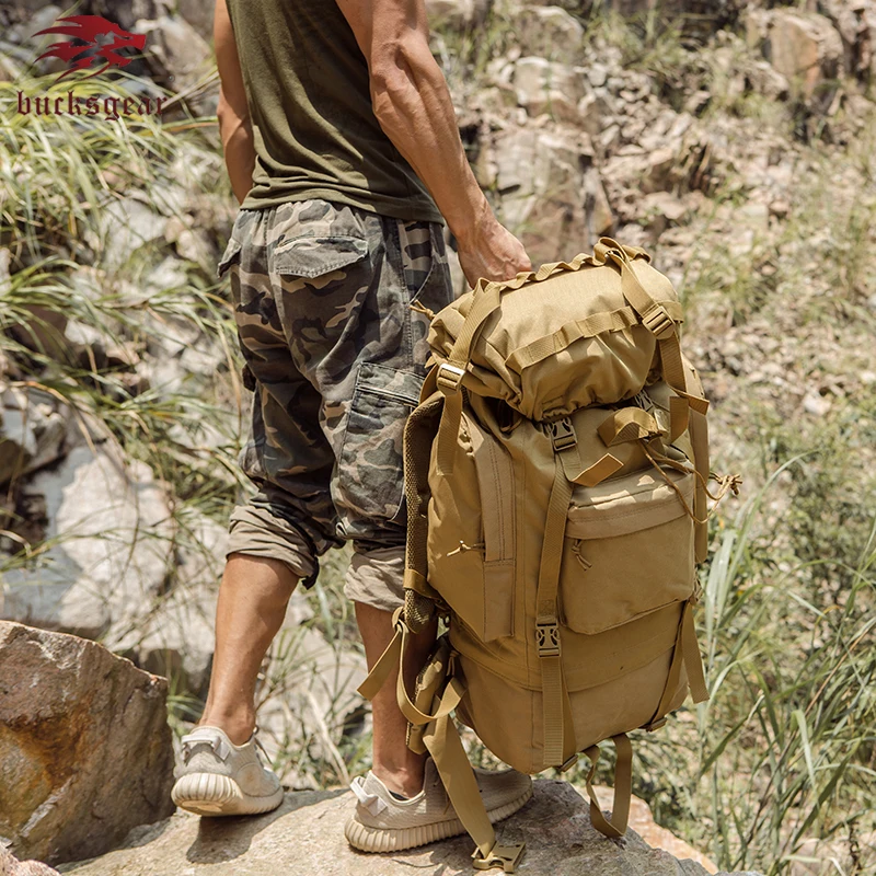 Bucksgear Factory Wholesale Promotional camping Large capacity tactical assault backpack oxford Waterproof Military Backpack 60l