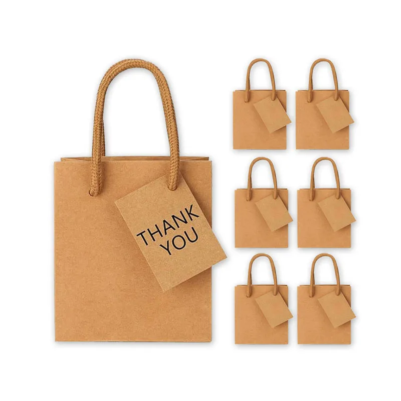 Custom LOGO Mini Bags Brown Kraft Gift Craft Bag With Handle and Card for Gifts