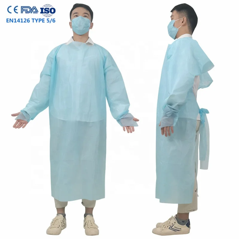 Cheap Price EN14126 Disposable CPE Aprons Plastic With Sleeve 50g Reusable Medical CPE Apron Waterproof ASTM F1671