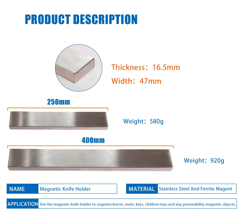 Magnet Rack Custom Logo 16 Inch Stainless Steel Magnetic Knife Holder Strips For Kitchen