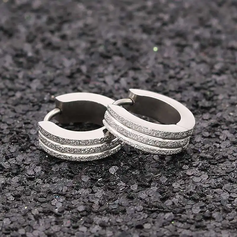 fashion steel earring sandblast 4 colors earring for the boys